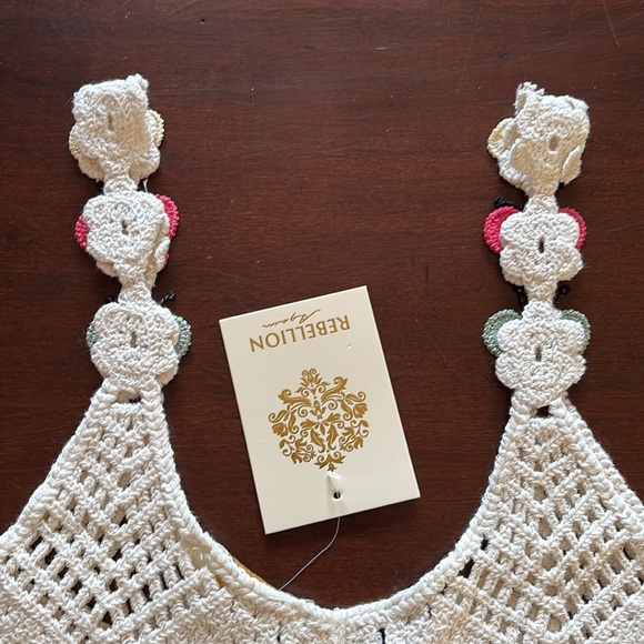 Brand New Rebellion Again Cream Crochet Tank Top Boho Crop Butterfly Cotton - Picture 13 of 15